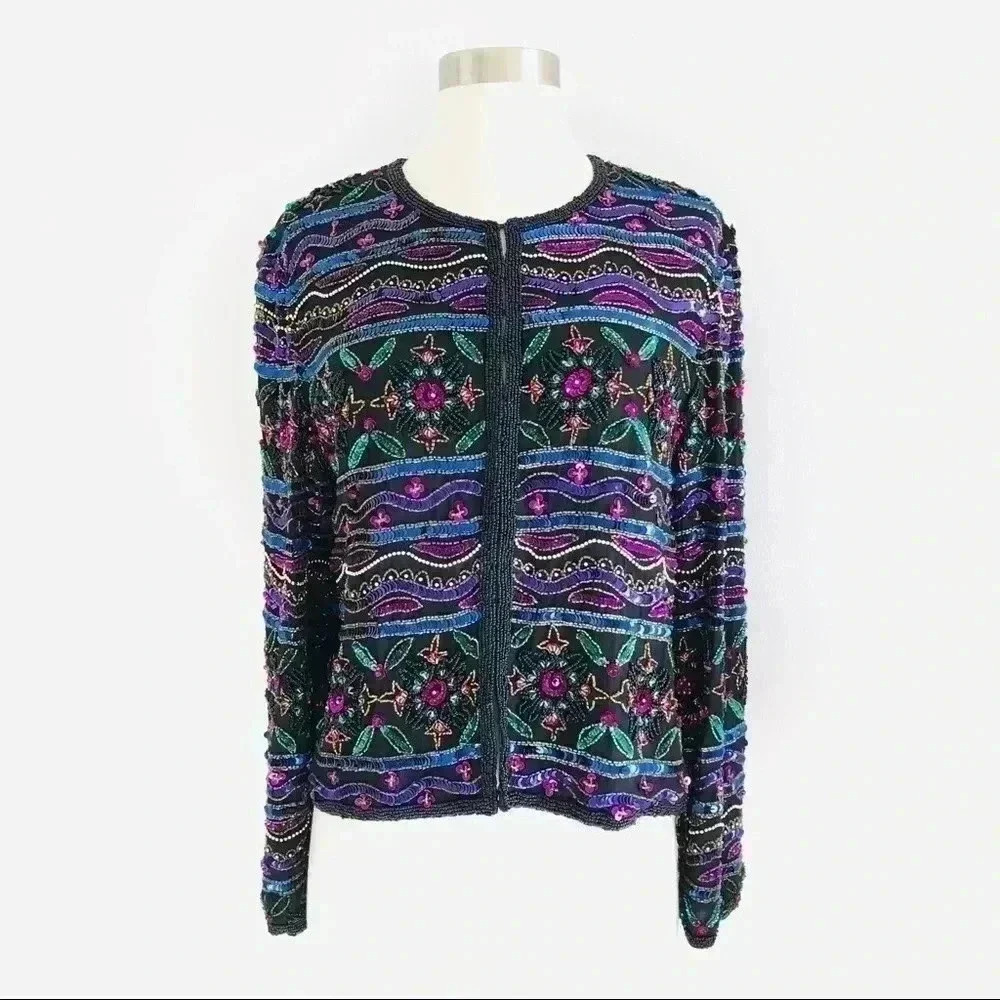 Vintage Papell Boutique Silk Beaded Blazer Jacket